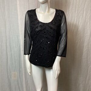 Escada Black sequined/ Beaded Evening Top; Size: 42